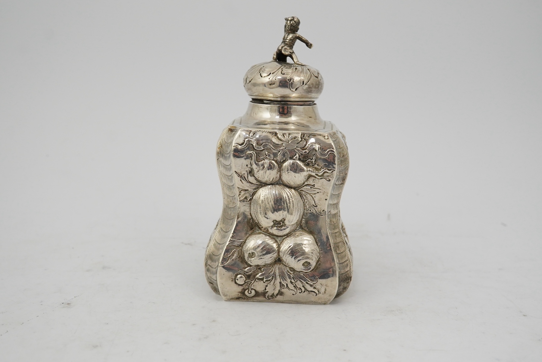 A late Victorian Hanau silver tea caddy and cover by Berthold Muller, with import marks for Chester, 1899